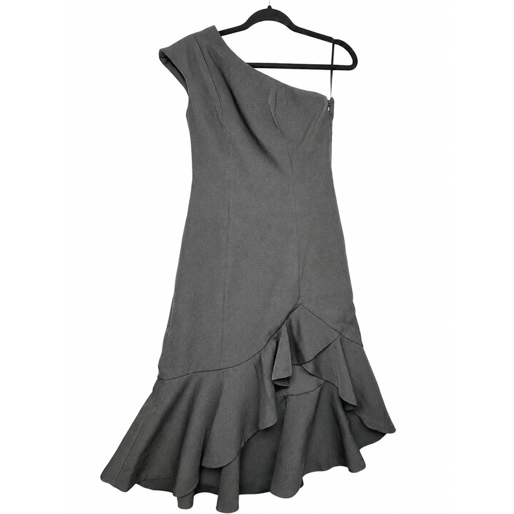 Keepsake The Label Black One Shoulder Ruffle Midi Dress Size S Cocktail
